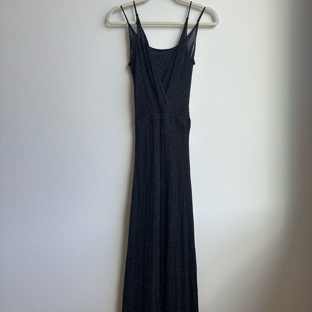 NWT Zara Knitwear Long Black Strappy Metallic Sparkle Party Dress Size small